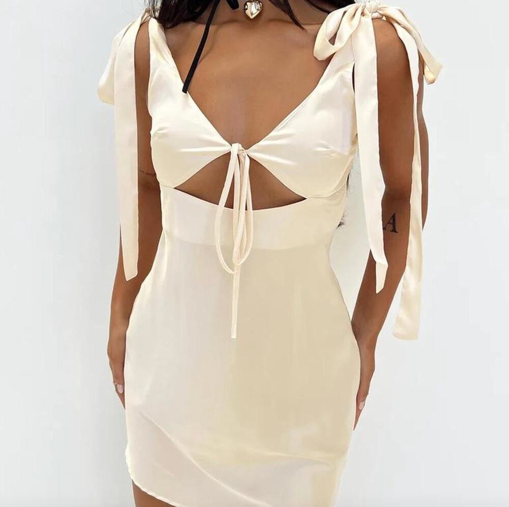 Lioness Satin Tie Mini Dress Size S Sleeveless Clubwear Going Out Vacation Girly